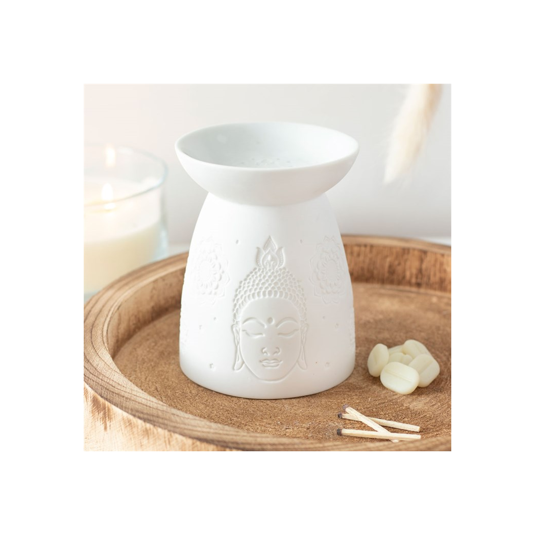 N/A White Ceramic Buddha Face Oil Burner and Wax Warmer -