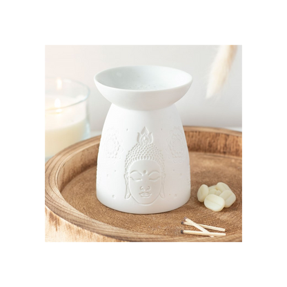N/A White Ceramic Buddha Face Oil Burner and Wax Warmer -
