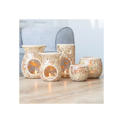 N/A Gold Pillar Crackle Glass Oil Burner and Wax Warmer -