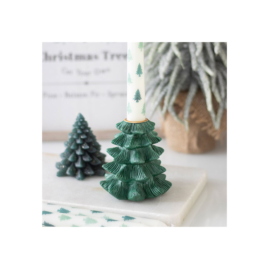 N/A Green Fir Tree Candle Holder with Taper Candle -
