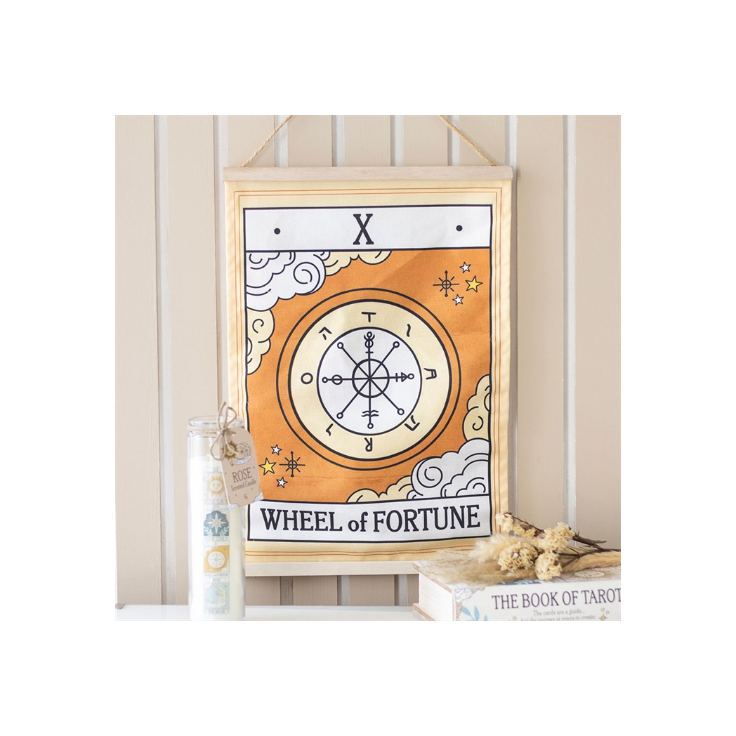 Wheel of Fortune Tarot Wall Hanging – Vintage Celestial Decor