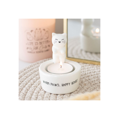 N/A Warm Paws, Happy Heart Cat Tealight Holder -