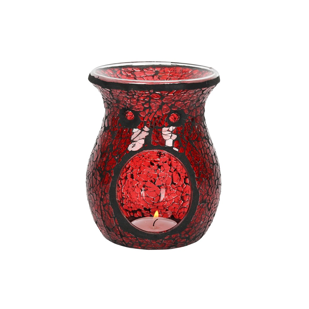 N/A Large Red Crackle Glass Oil Burner and Wax Warmer -