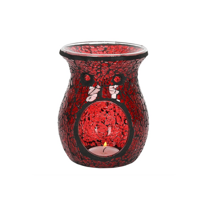 N/A Large Red Crackle Glass Oil Burner and Wax Warmer -