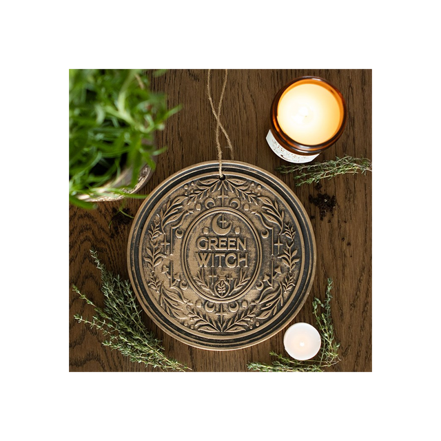Green Witch Terracotta Plaque – Bronze-Effect Hanging Decor