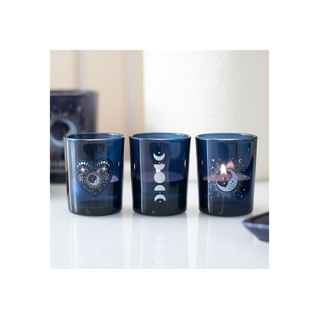 N/A Set of 3 Blue Moon Votive Candle Holders -