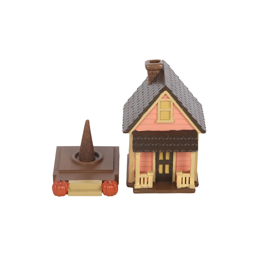 N/A Pink House Incense Cone Burner with Pumpkins -