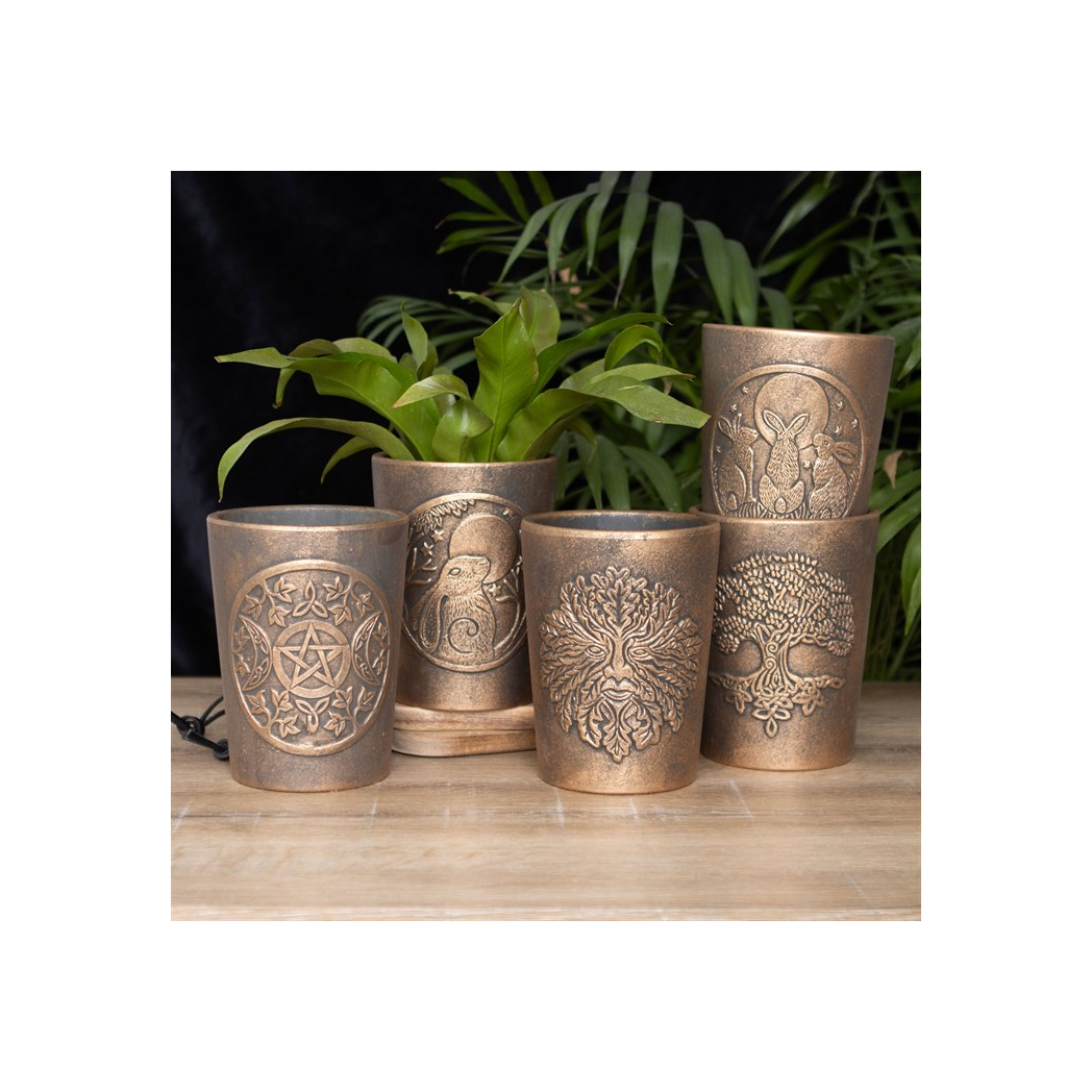 Moon Gazing Hare Plant Pot – Antiqued Bronze Terracotta by Lisa Parker