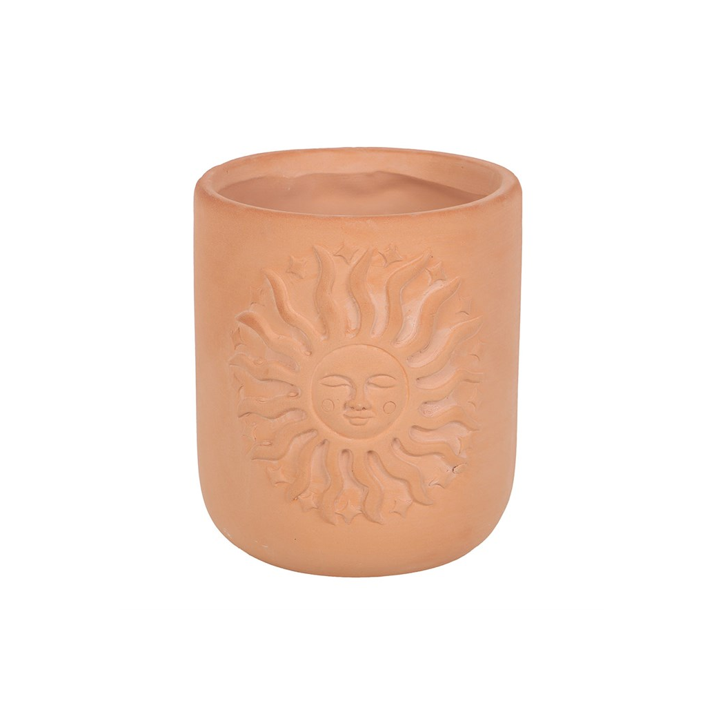 Charming Bohemian Terracotta Plant Pot with Embossed Sun Design