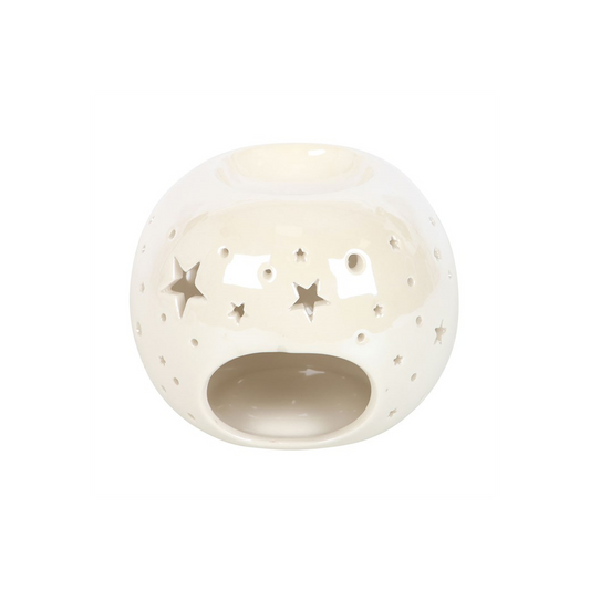 N/A White Iridescent Star Oil Burner and Wax Warmer -