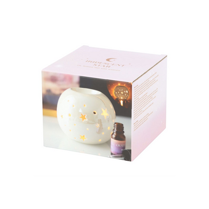N/A White Iridescent Star Oil Burner and Wax Warmer -