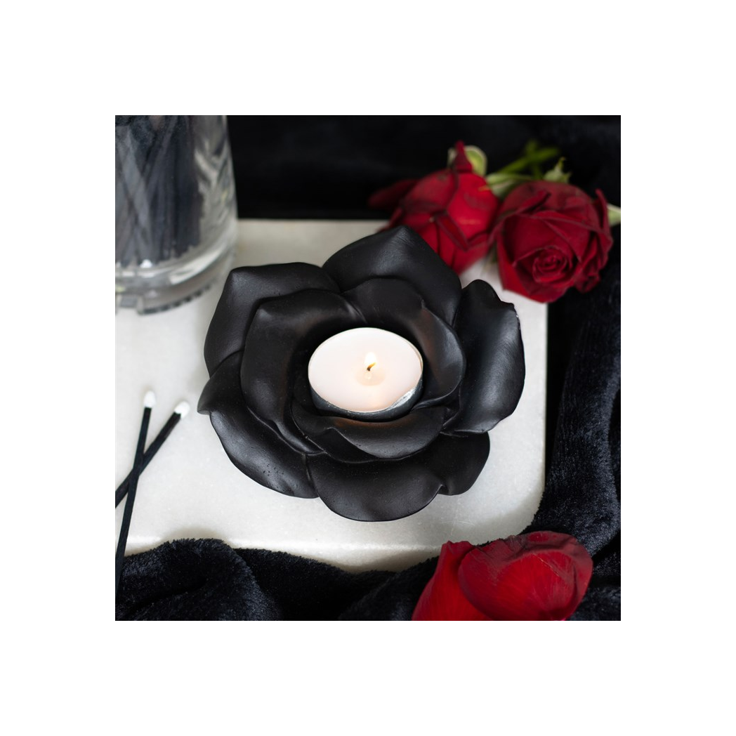 N/A Black Rose Resin Tealight Candle Holder -