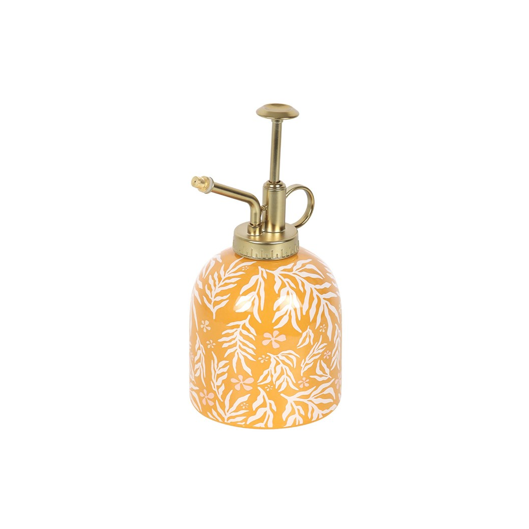 Ceramic Plant Mister with Sunny Yellow Leaf Print