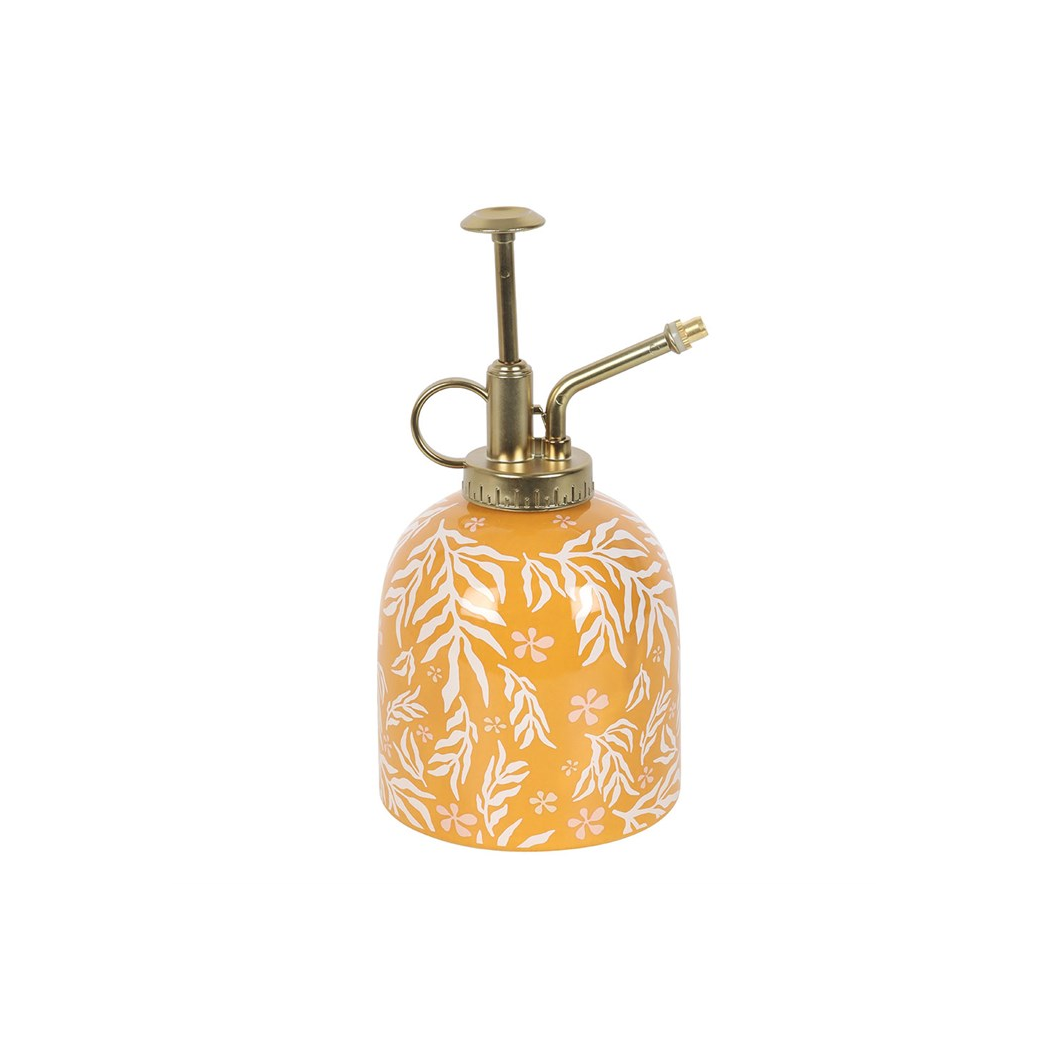 Ceramic Plant Mister with Sunny Yellow Leaf Print