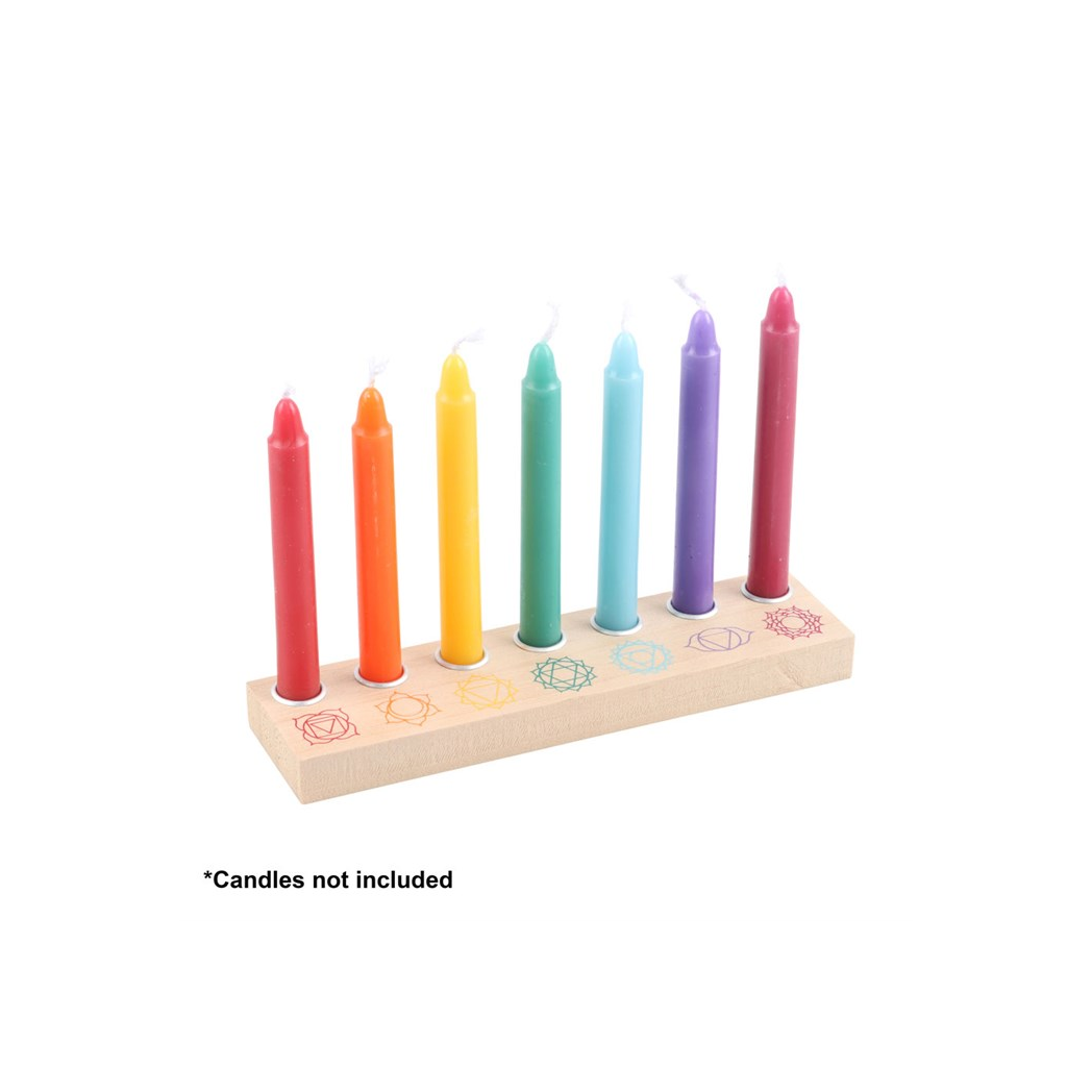 N/A Seven Chakras Wooden Energy Candle Holder -
