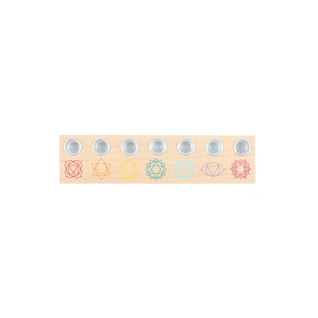 N/A Seven Chakras Wooden Energy Candle Holder -