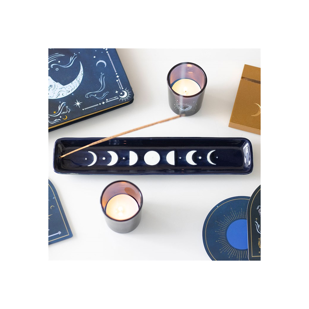 N/A Blue Moon Phase Ceramic Incense Ash Catcher -