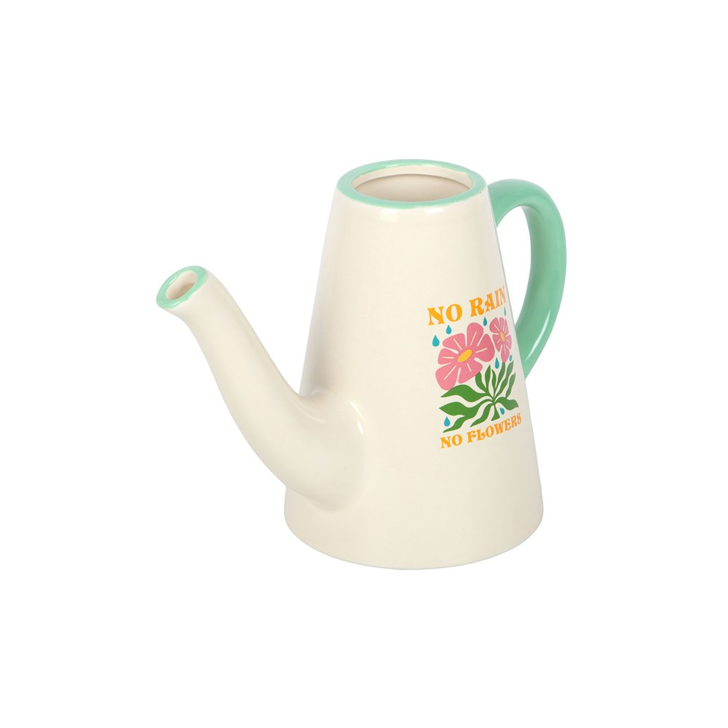 Charming Ceramic Watering Can Vase: No Rain, No Flowers