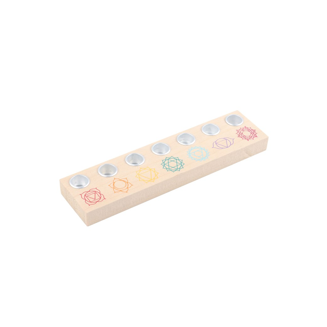 N/A Seven Chakras Wooden Energy Candle Holder -