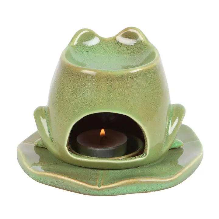 N/A Frog Shaped Oil Burner and Lily Pad Plate -