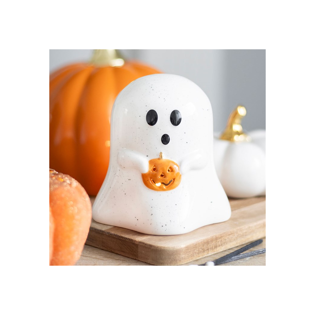 N/A Ghost Shaped Tealight Candle Holder with Pumpkin -