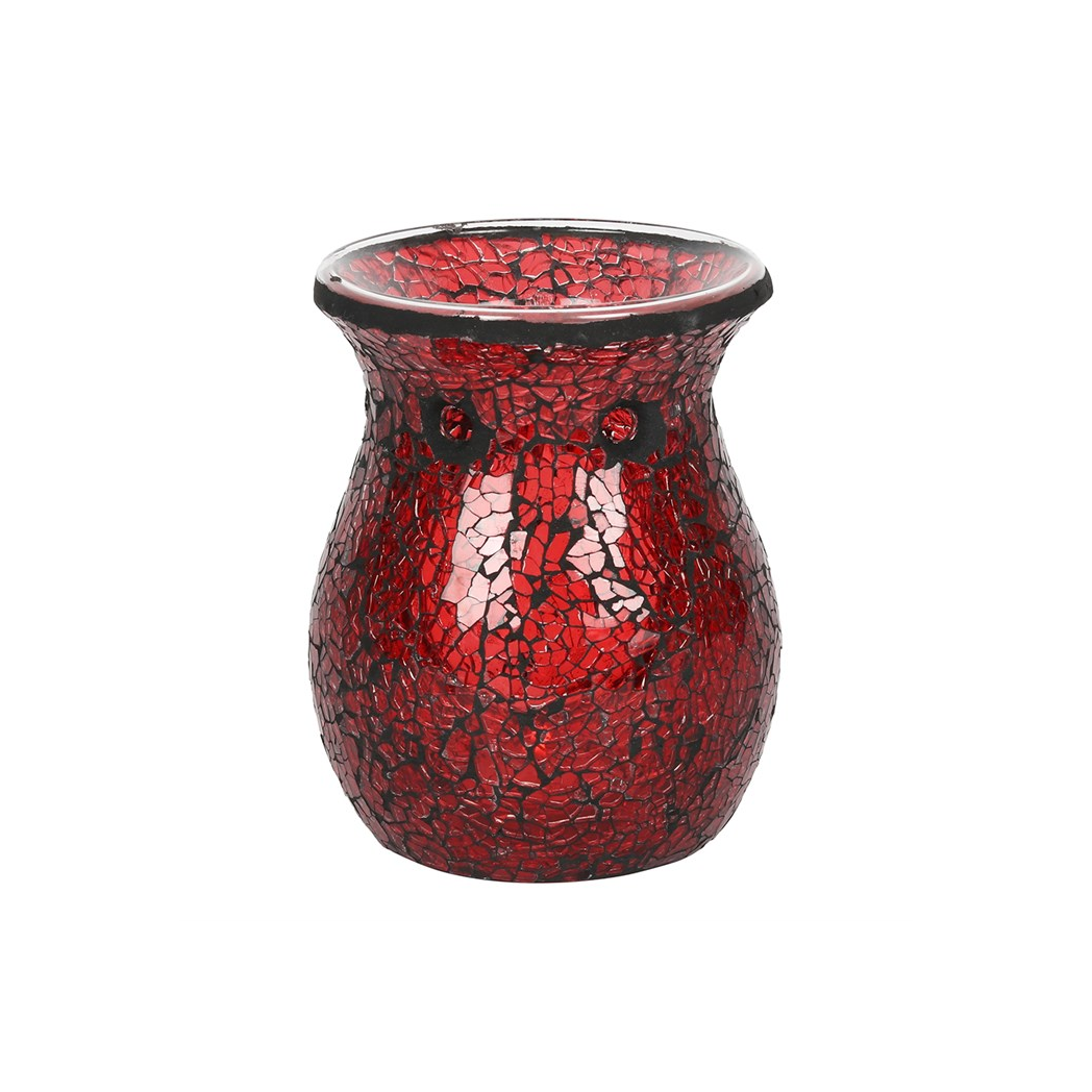 N/A Large Red Crackle Glass Oil Burner and Wax Warmer -