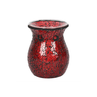 N/A Large Red Crackle Glass Oil Burner and Wax Warmer -