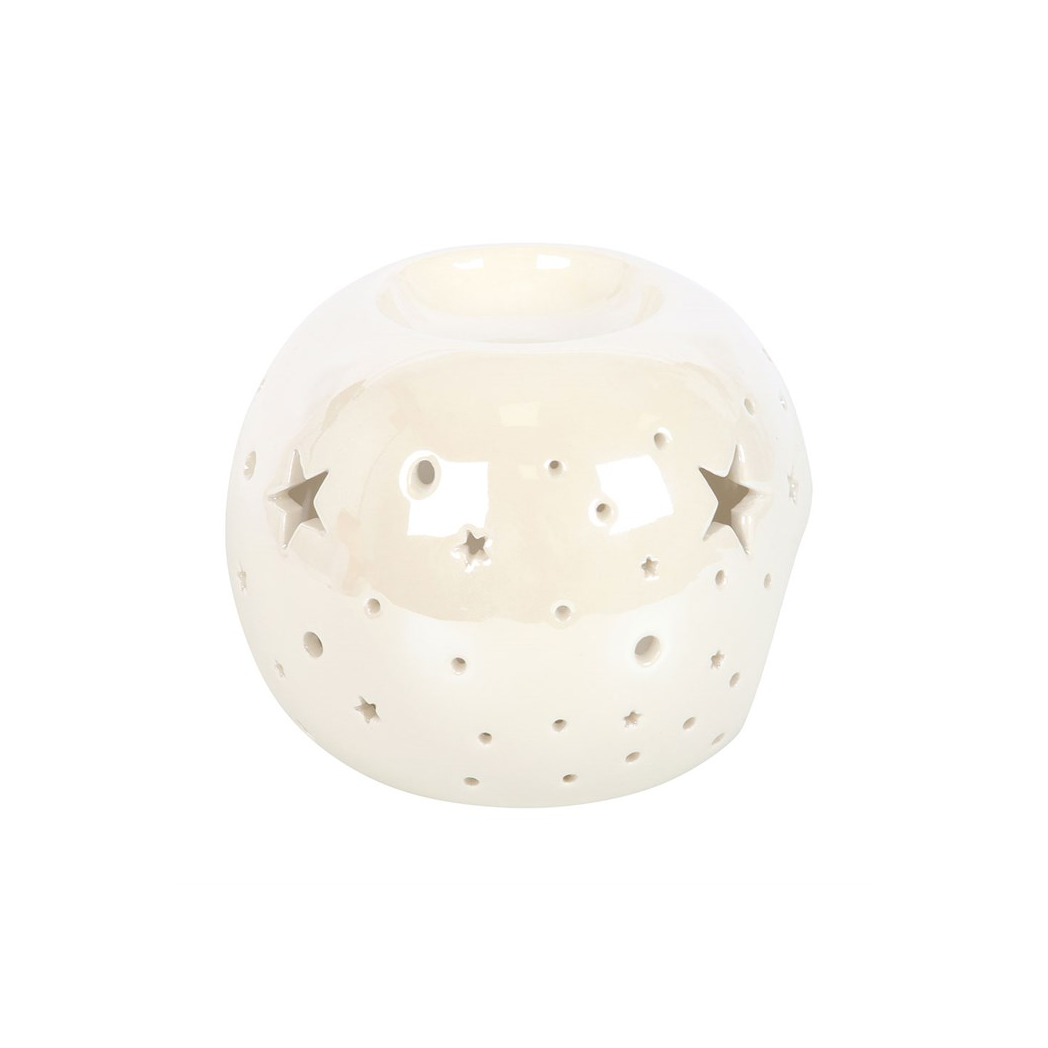 N/A White Iridescent Star Oil Burner and Wax Warmer -