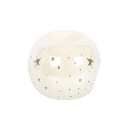 N/A White Iridescent Star Oil Burner and Wax Warmer -
