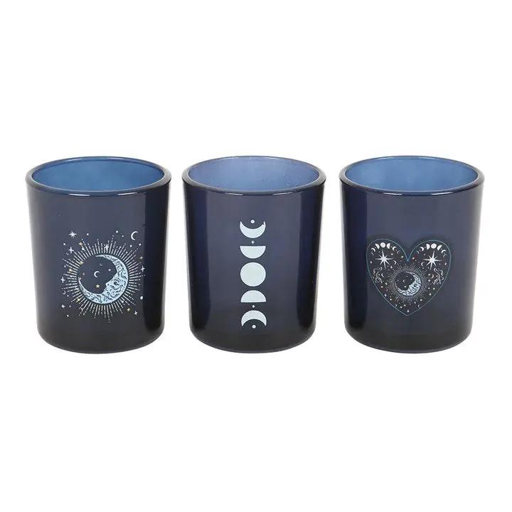 N/A Set of 3 Blue Moon Votive Candle Holders -