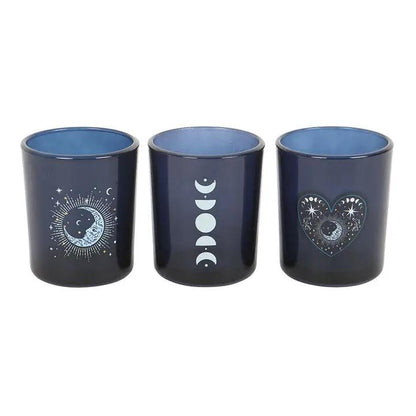 N/A Set of 3 Blue Moon Votive Candle Holders -