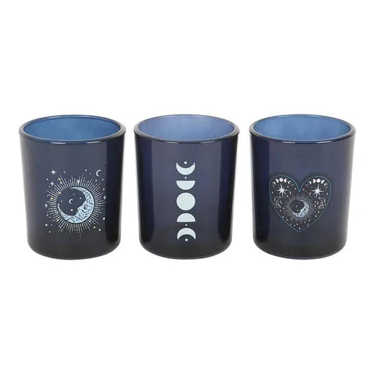 N/A Set of 3 Blue Moon Votive Candle Holders -