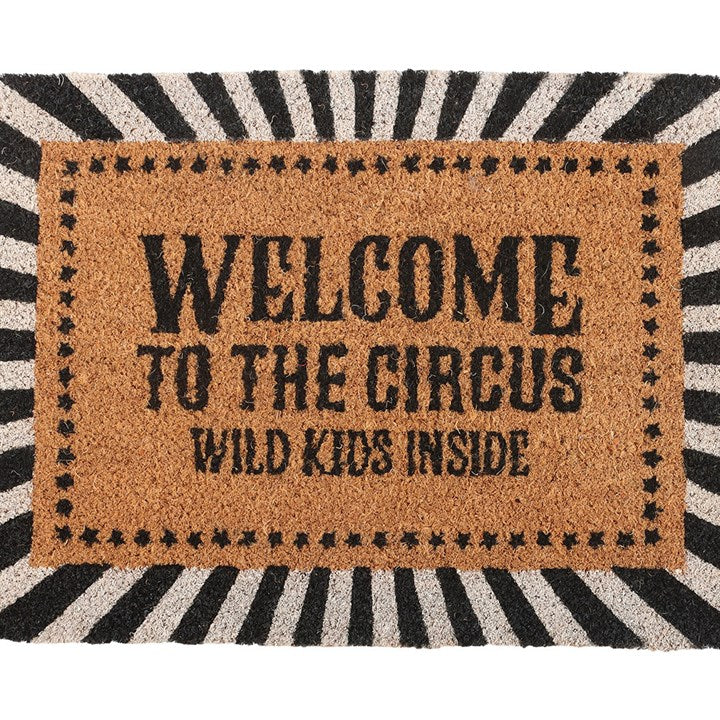Welcome to the Circus Doormat – Black & White Stripes