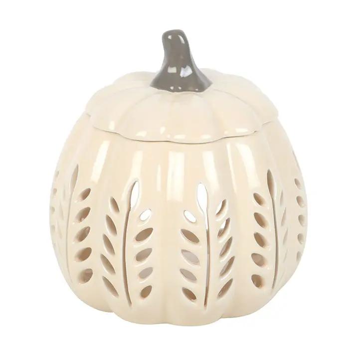 N/A Cream Leaf Cut Out Pumpkin Oil Burner and Wax Warmer -