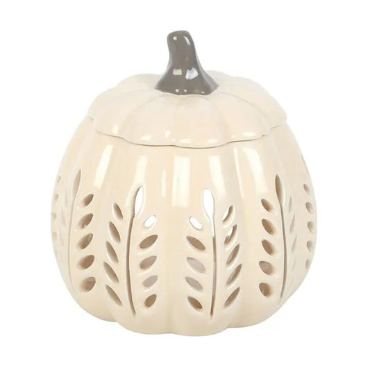 N/A Cream Leaf Cut Out Pumpkin Oil Burner and Wax Warmer -