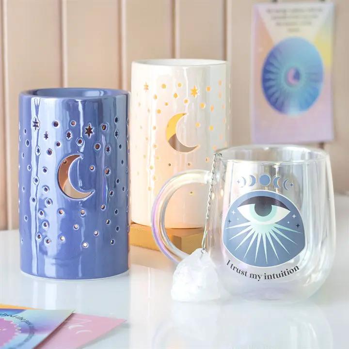 N/A Iridescent White Moon Pillar Oil Burner -