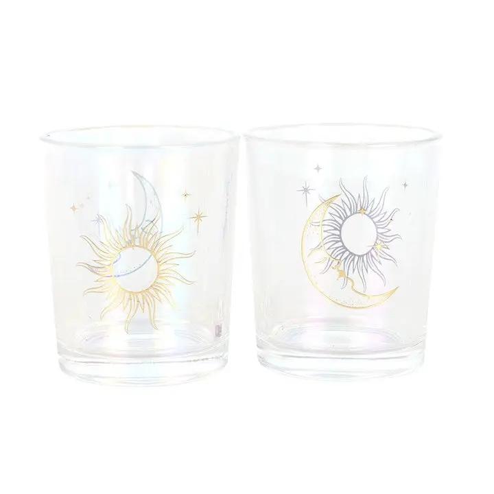 N/A Iridescent Sun and Moon Votive Candle Holders -