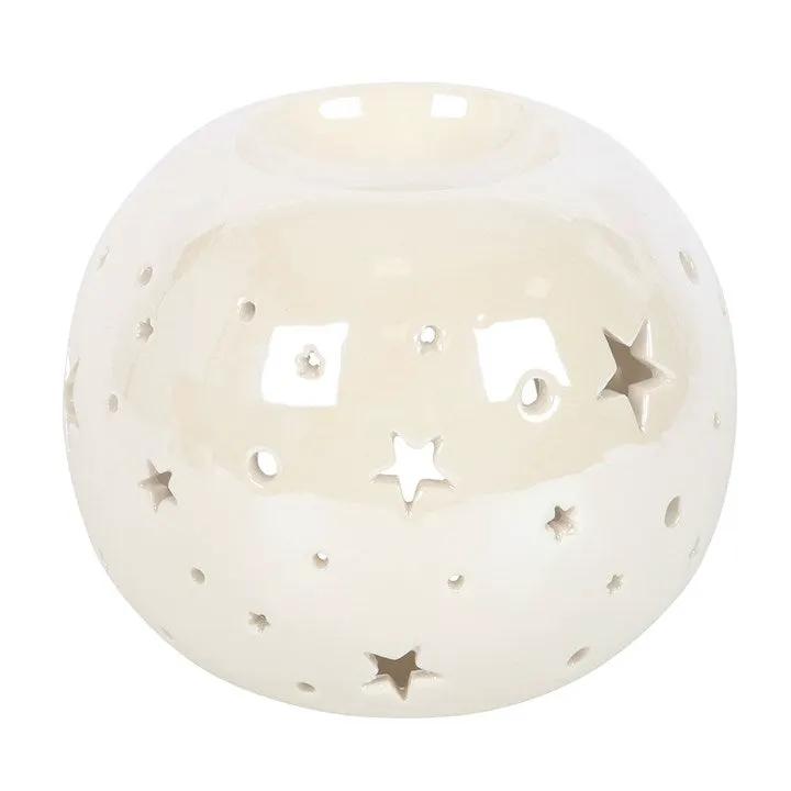 N/A White Iridescent Star Oil Burner and Wax Warmer -