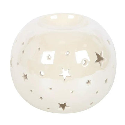N/A White Iridescent Star Oil Burner and Wax Warmer -