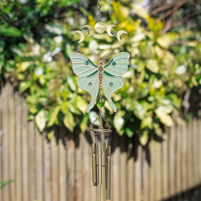 Moonphase Moth Wind Chime – Celestial Garden Decor