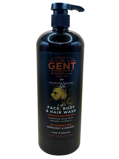 The Gent Ashton Moore 3 In 1 Men’s Shampoo - Face, Body & Hair Wash with Bergamot and Orange, 1L - Everyday Bargainz