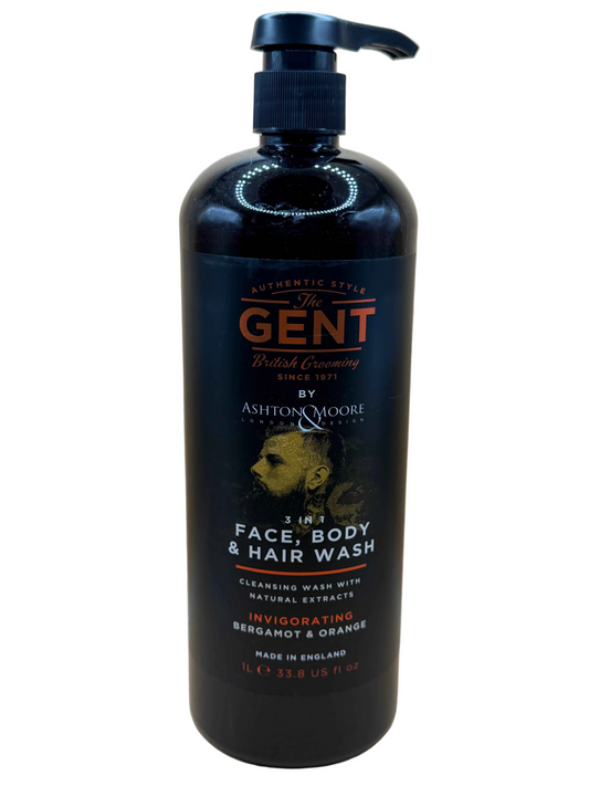 The Gent Ashton Moore Men 3 In 1 Face Body Hair Wash Shampoo Bergamot and Orange 1L