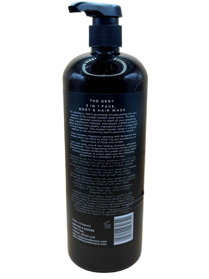 The Gent Ashton Moore 3 In 1 Men’s Shampoo - Face, Body & Hair Wash with Bergamot and Orange, 1L - Everyday Bargainz