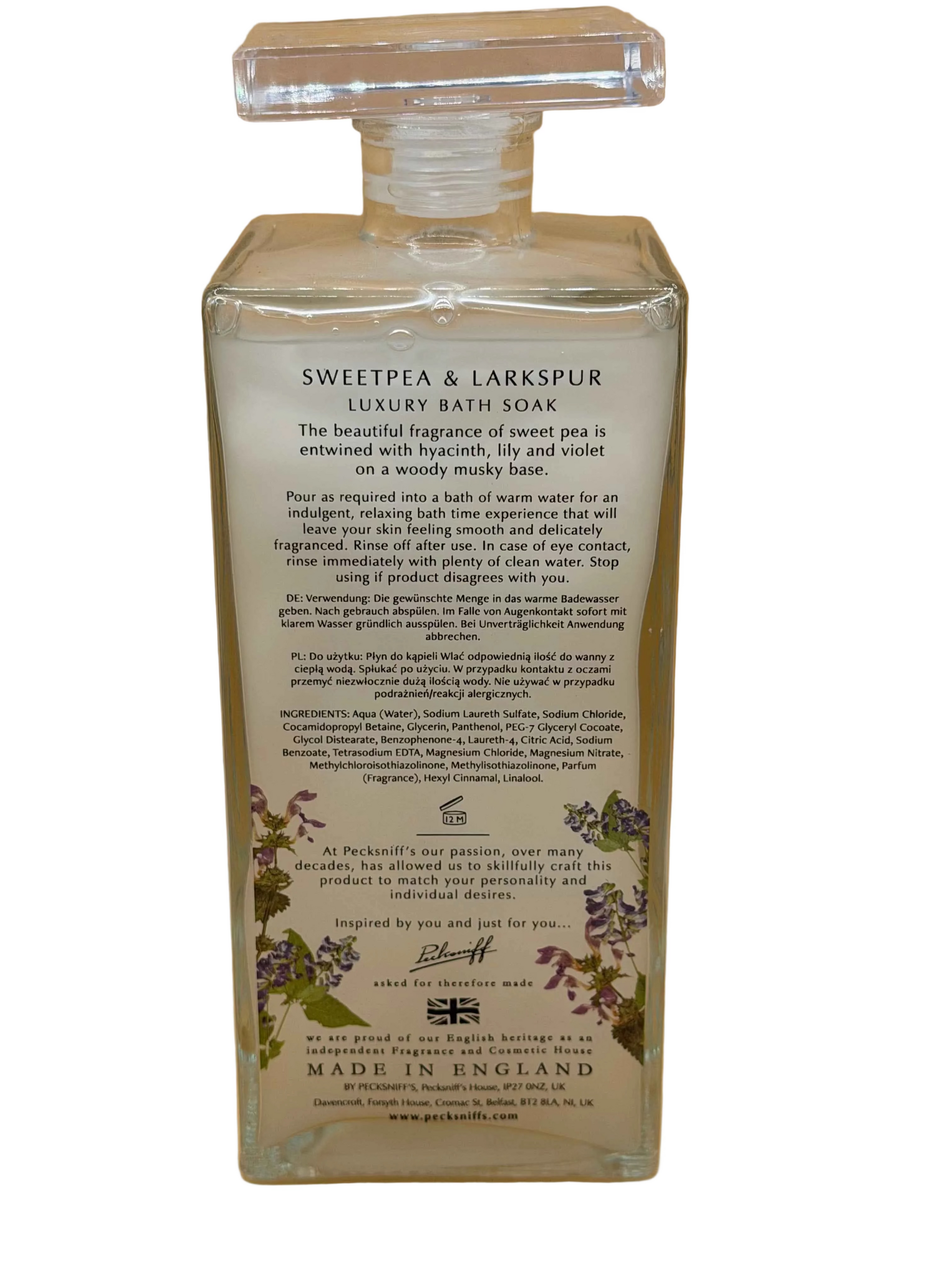Pecksniff’s Sweetpea & Larkspur Bath Soak Glass 500ml