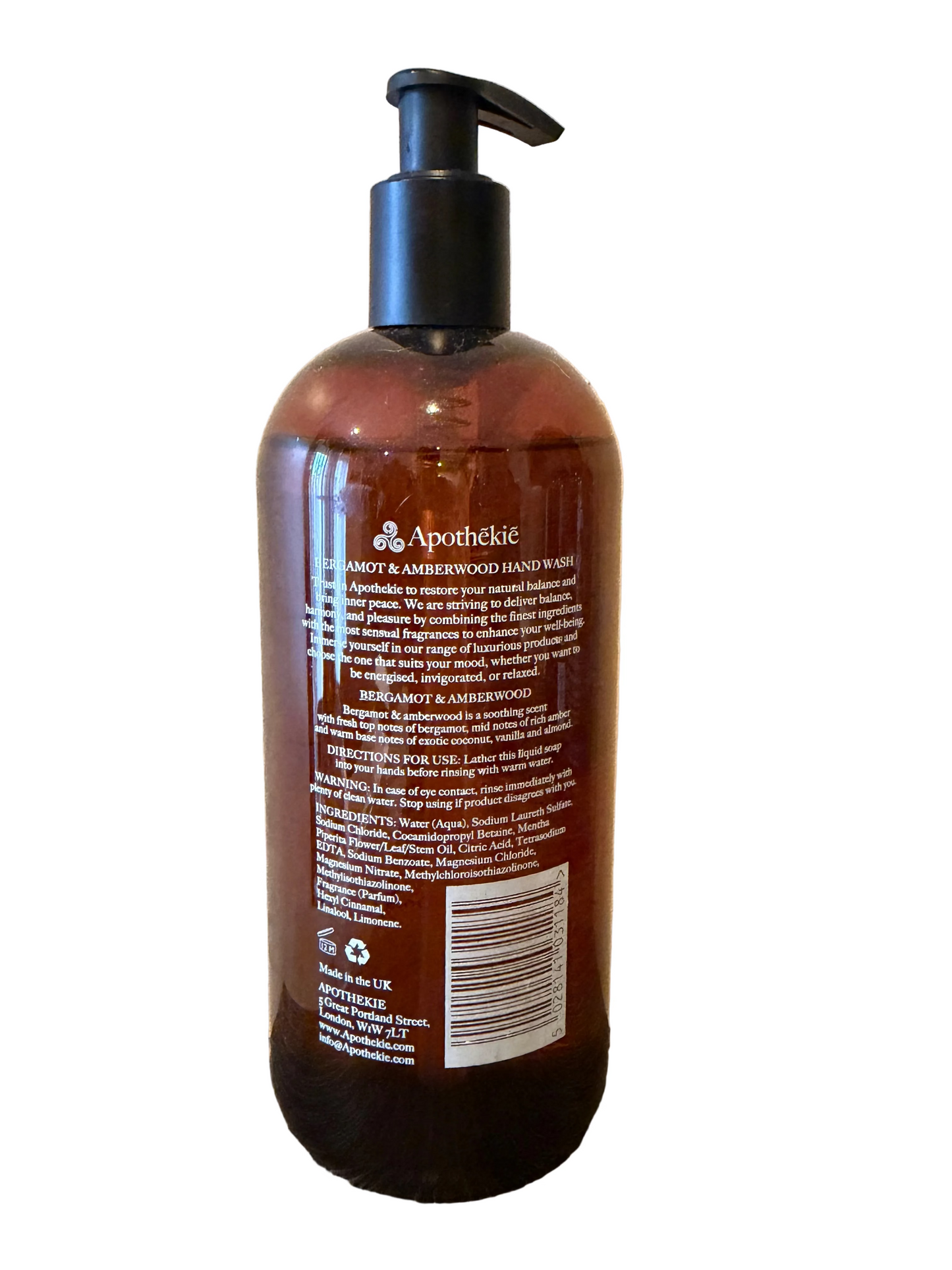 Apothekie Bergamot Amberwood Hand Wash 500ml - Soothing Formula for Clean Hands