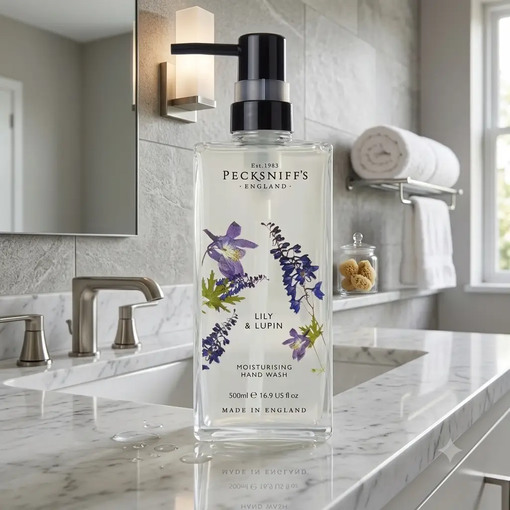 Pecksniff's Pecksniffs Lily & Lupin Hand Wash 500ml - Luxurious Glass Cleanser - Liquid Hand Soap Hand Wash