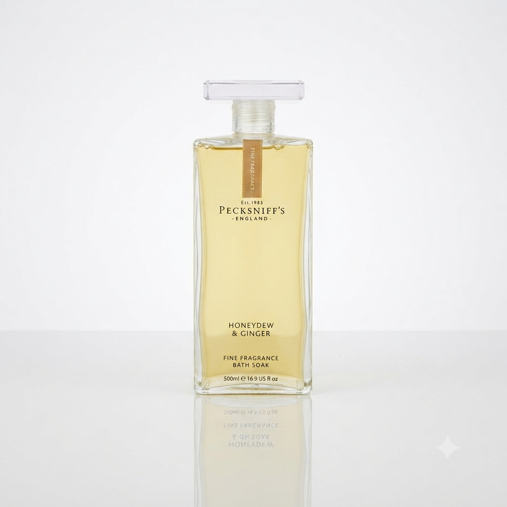 Pecksniffs Honeydew Ginger Bath Soak 500ml - Refreshing Glass Soak for Relaxation