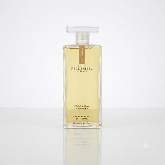 Pecksniffs Honeydew Ginger Bath Soak 500ml - Refreshing Glass Soak for Relaxation