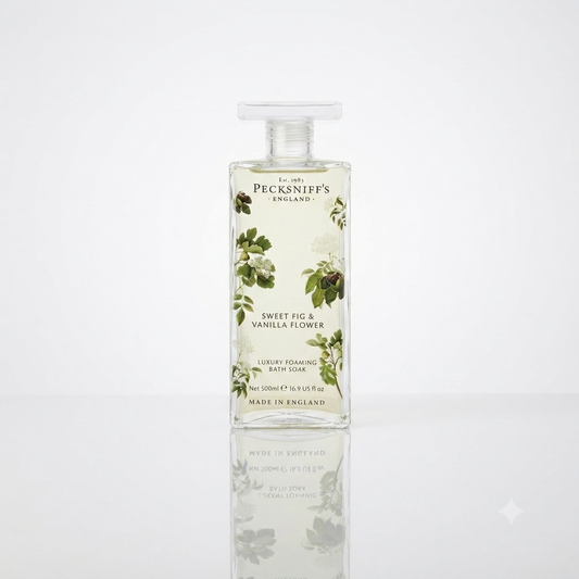 Pecksniffs Bath Soak - Sweet Fig & Vanilla Flower 500ml Glass