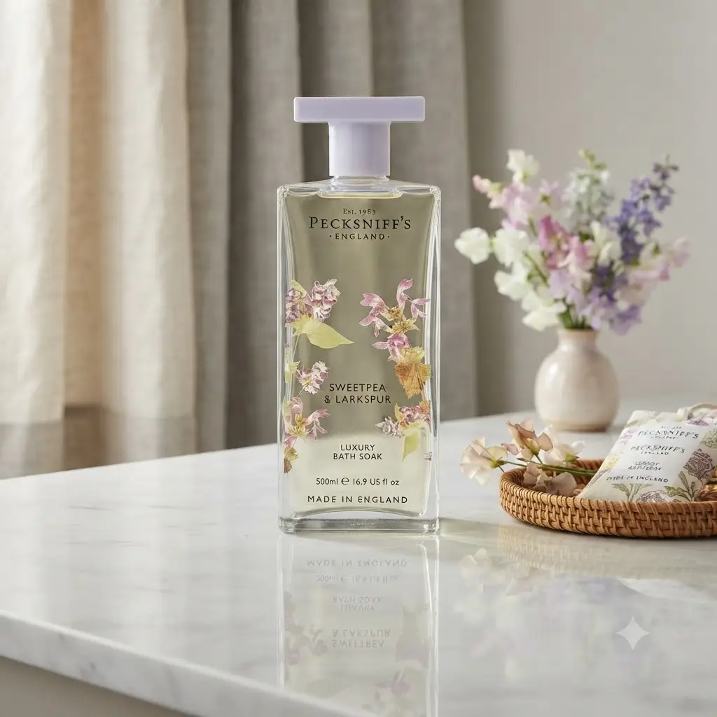 Pecksniff's Pecksniffs Sweetpea & Larkspur Bath Soak Glass 500ml - Bath Salts & Soaks Bath Soak